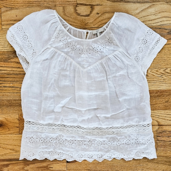 Joie Size S $150 100% Ramie Blouse Lace Details Pure White Excellent Condition - Picture 2 of 9